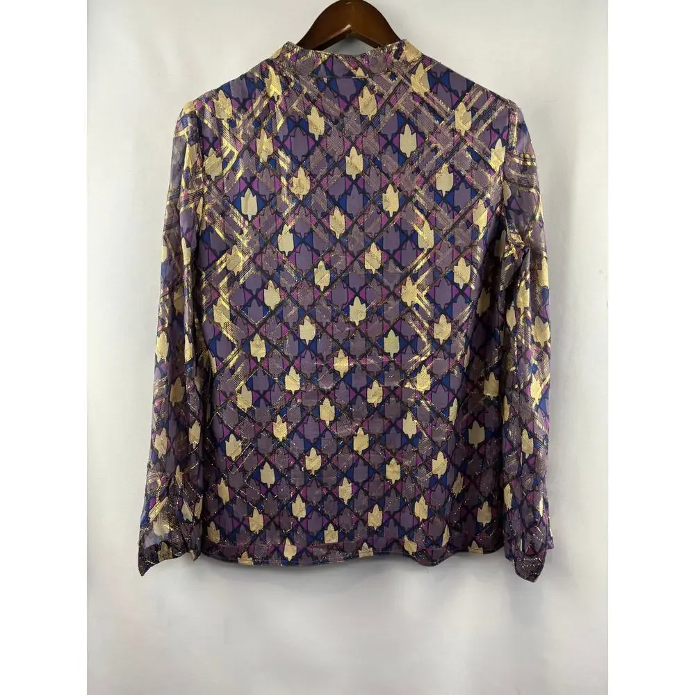 Women’s Tory Burch Size 8 Metallic Multicolor Pattern Blouse